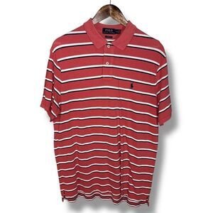 Polo Ralph Lauren Salmon Red & White Pique Polo Shirt Size L
